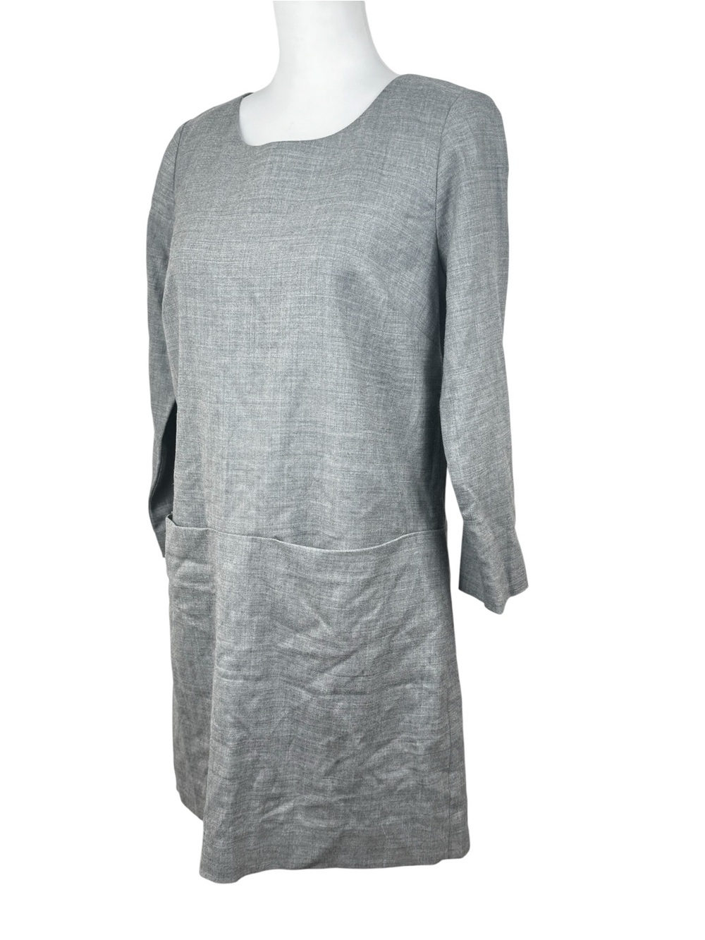 J. Crew Wool Blend Gray 3/4 Sleeve Shift Shirt Dress with Pockets Size 2 Office
